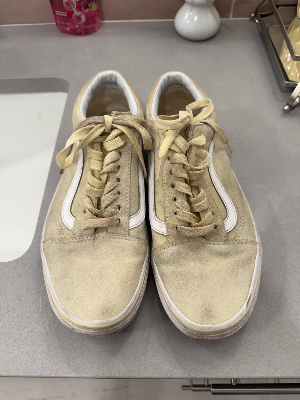 Vans Beige Suede Old Skool Sneakers with White Stripe